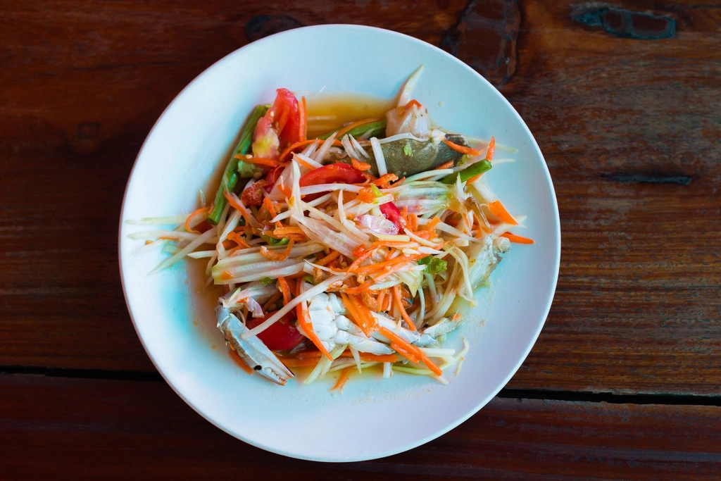 Flat lay papaya salad